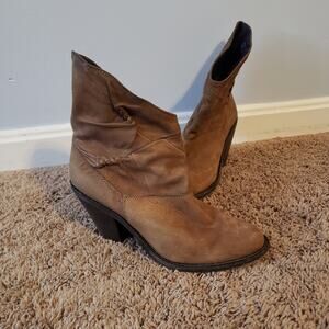Miss Sixty monet leather mid calf heeled western cowgirl boot brown 40